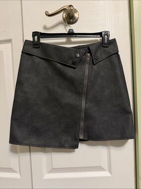 Faux-Leather Asymmetrical Zip Mini Skirt